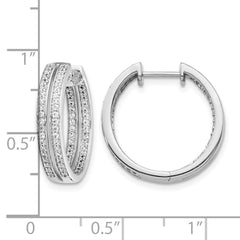 14k White Gold Diamond In/Out Hinged Hoop Earrings - 8