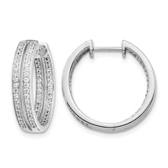 14k White Gold Diamond In/Out Hinged Hoop Earrings - 8