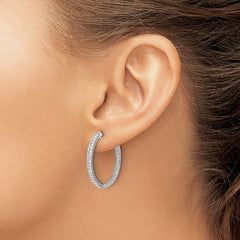 14k White Gold Diamond In/Out Hinged Hoop Earrings - 2