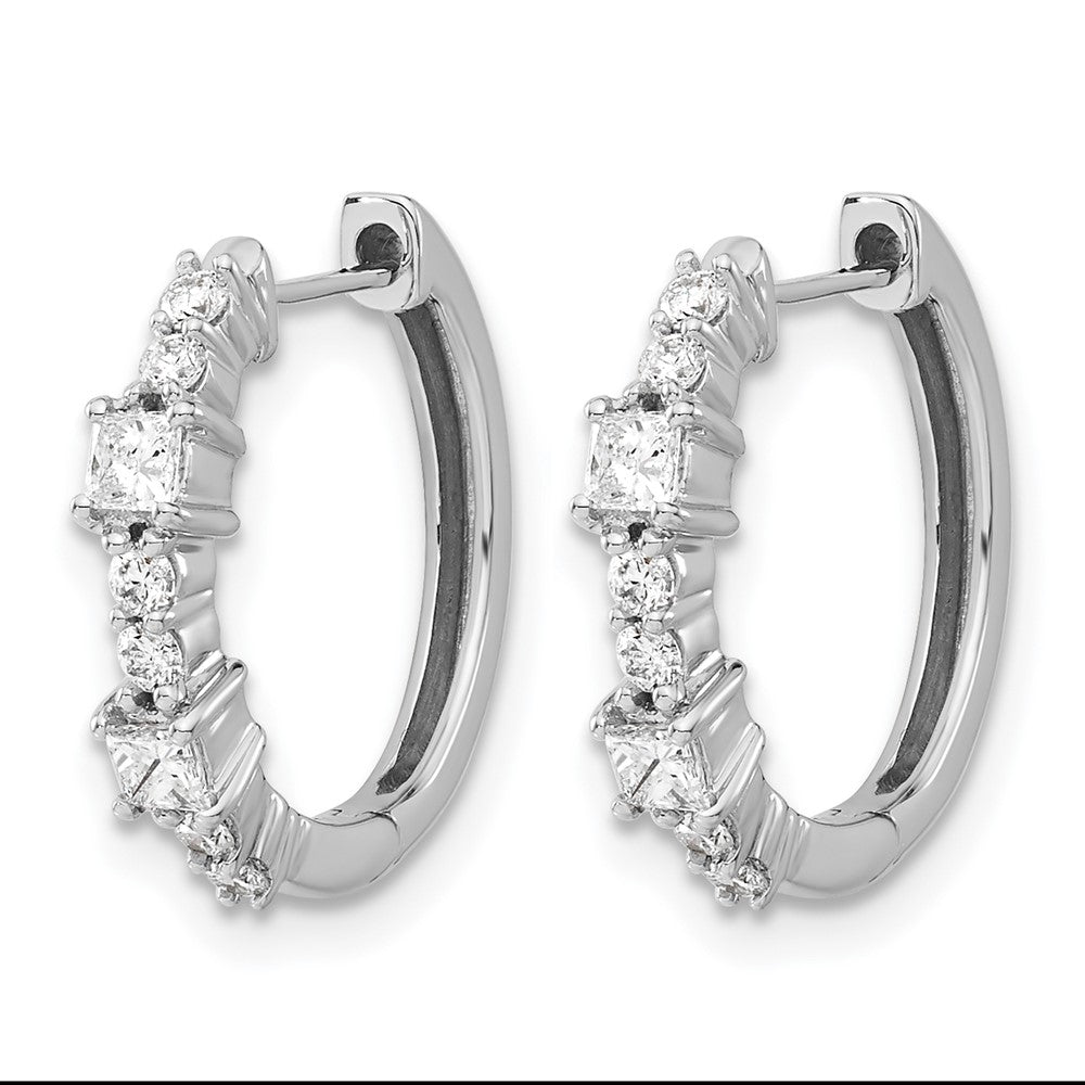 14k White Gold Diamond Hinged Hoop Earrings - 9