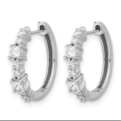 14k White Gold Diamond Hinged Hoop Earrings - 9
