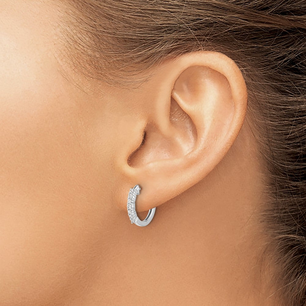 14k White Gold Diamond Hinged Hoop Earrings - 55
