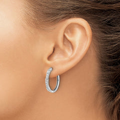 14k White Gold Diamond Hinged Hoop Earrings - 10