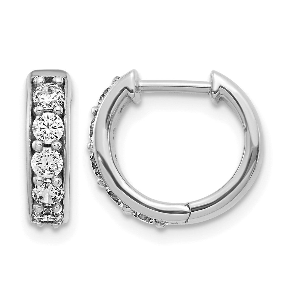 14k White Gold Diamond Hinged Hoop Earrings - 11