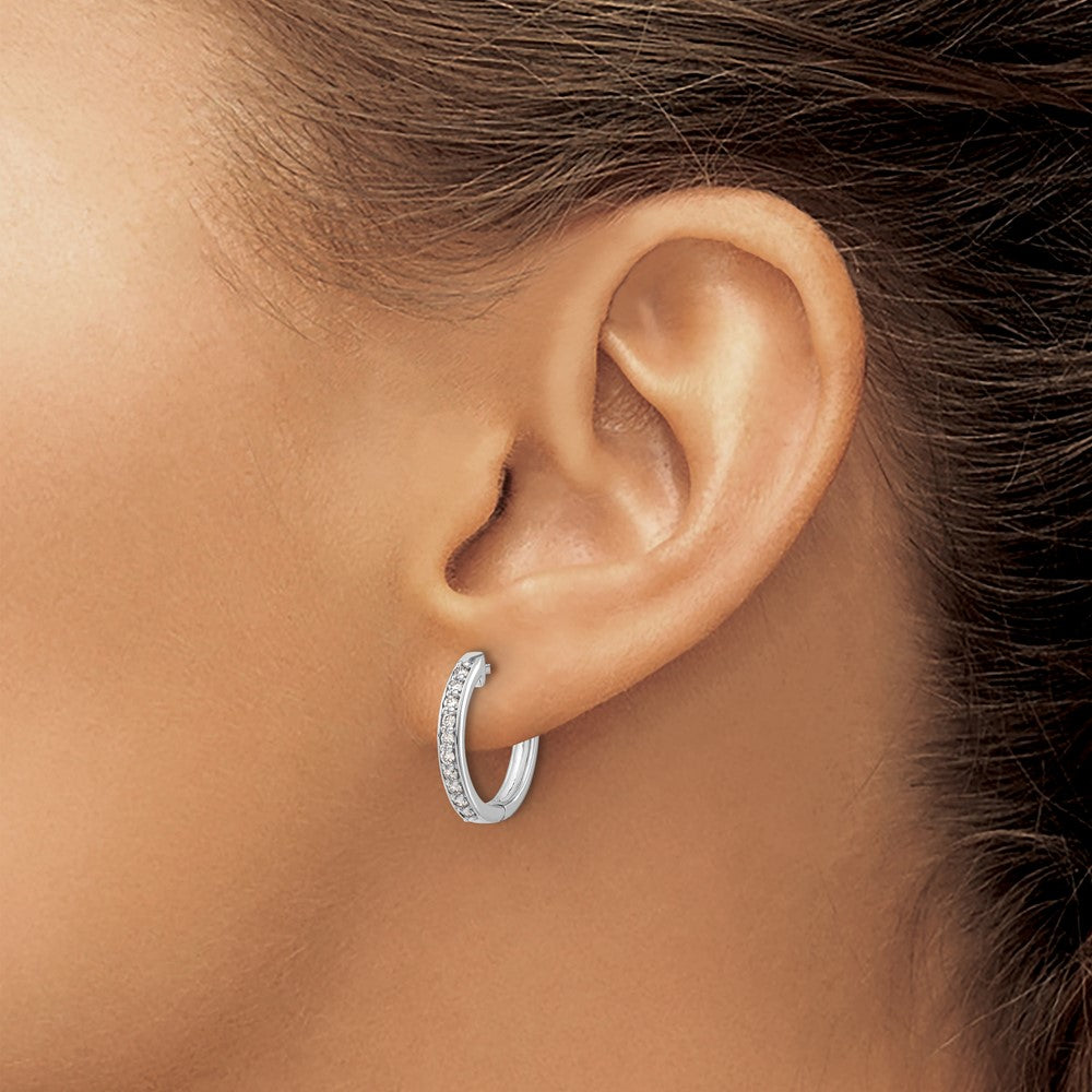 14k White Gold Diamond Hinged Hoop Earrings - 35