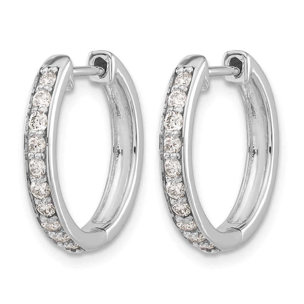 14k White Gold Diamond Hinged Hoop Earrings - 13