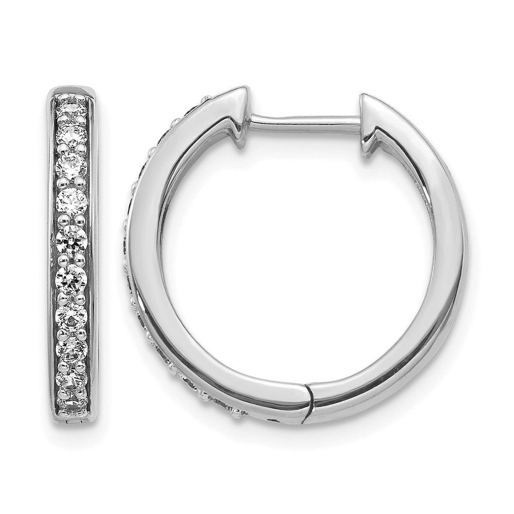 14k White Gold Diamond Hinged Hoop Earrings - 13