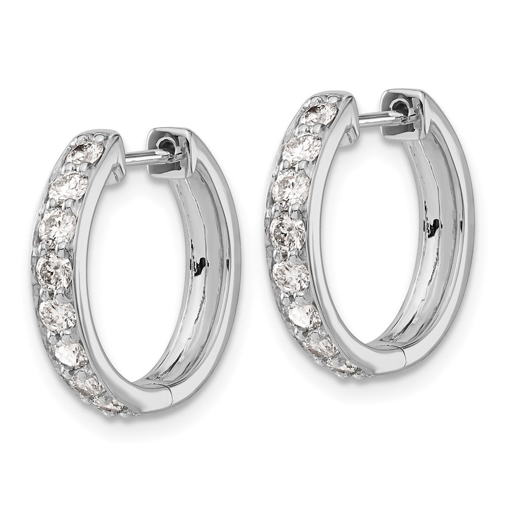 14k White Gold Diamond Hinged Hoop Earrings - 2