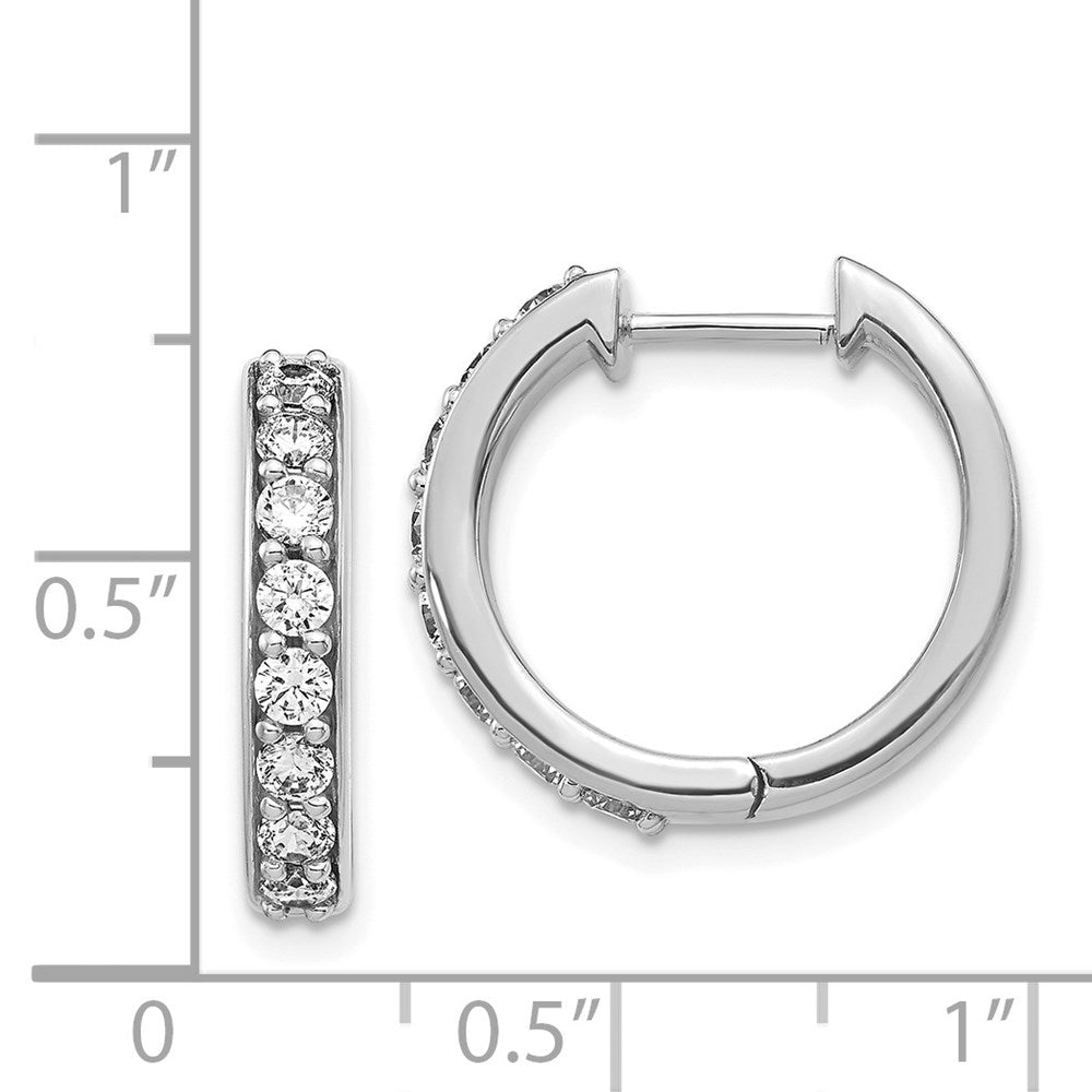 14k White Gold Diamond Hinged Hoop Earrings - 2