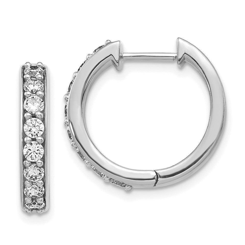 14k White Gold Diamond Hinged Hoop Earrings - 2