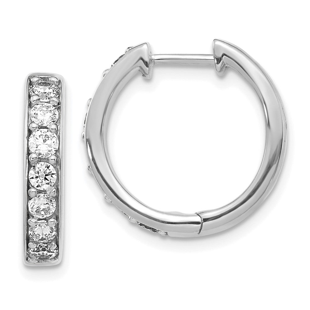 14k White Gold Diamond Hinged Hoop Earrings - 3
