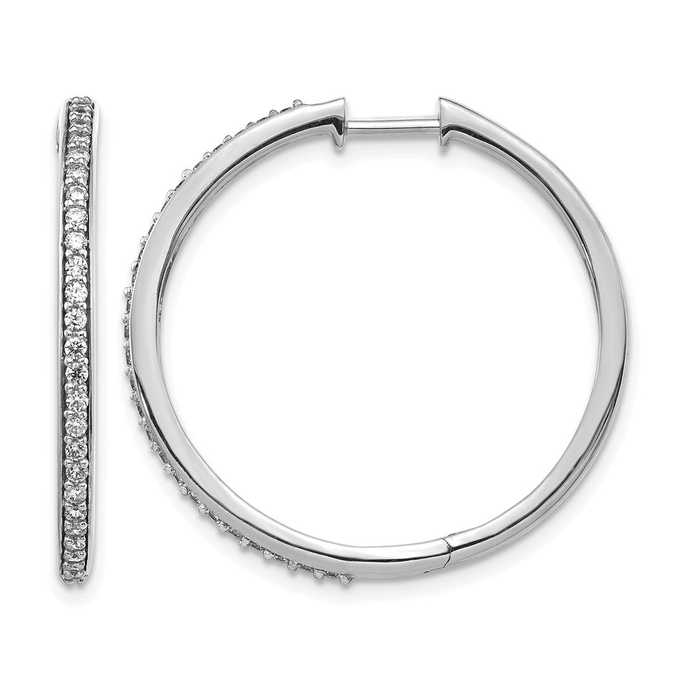 14k White Gold Diamond Hinged Hoop Earrings - 12