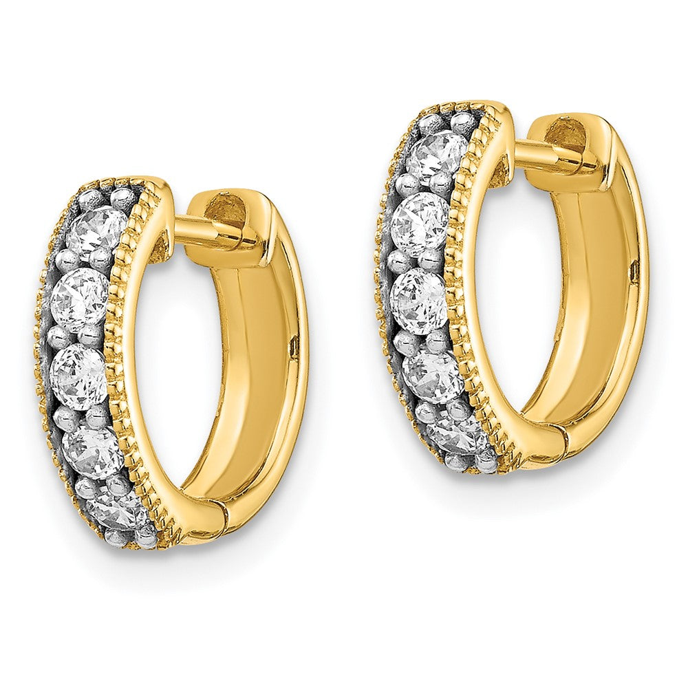 14k Yellow Gold Diamond Milgrain Hinged Hoop Earrings