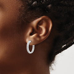 14k White Gold Diamond Milgrain Hinged Hoop Earrings - 5