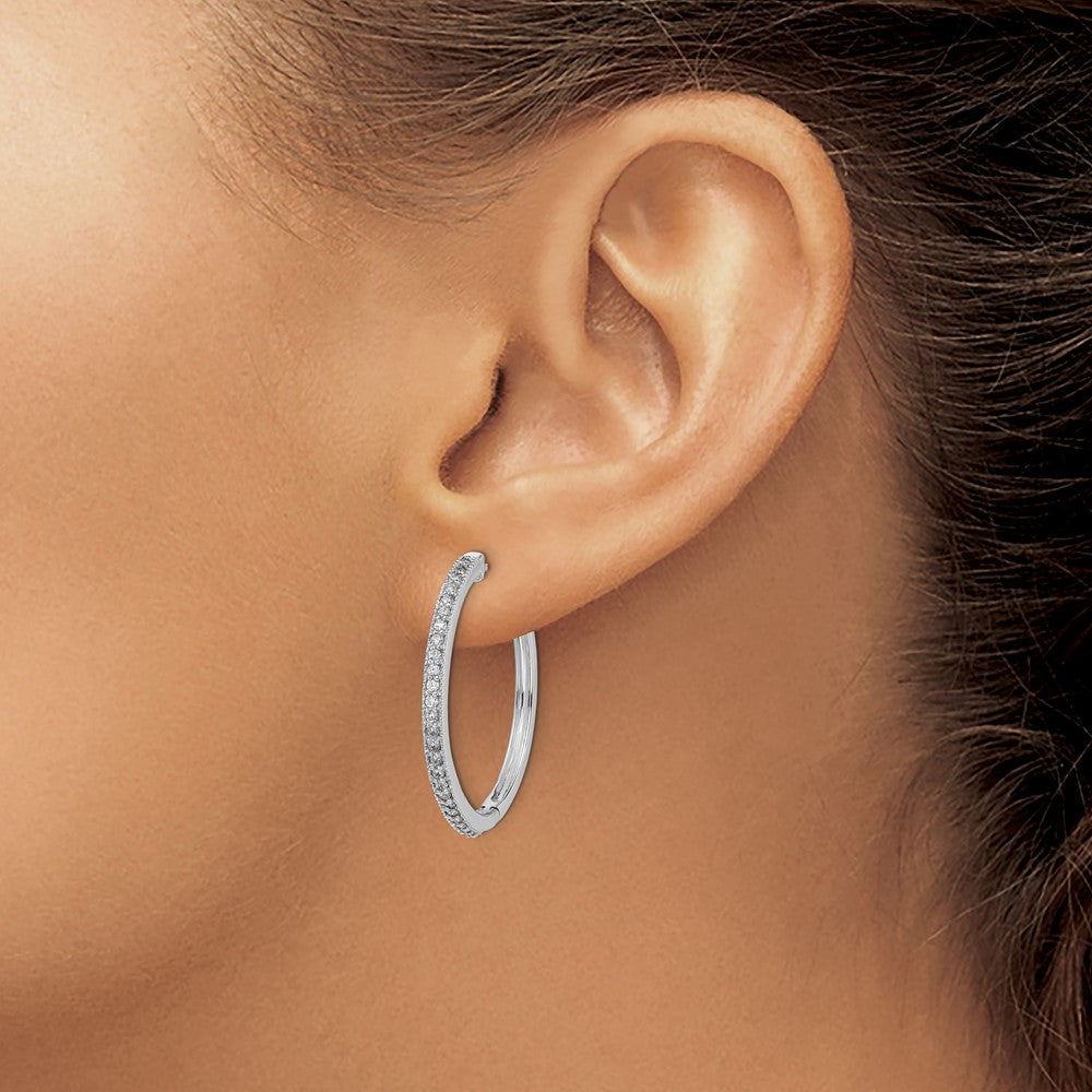 14k White Gold Diamond Milgrain Hinged Hoop Earrings