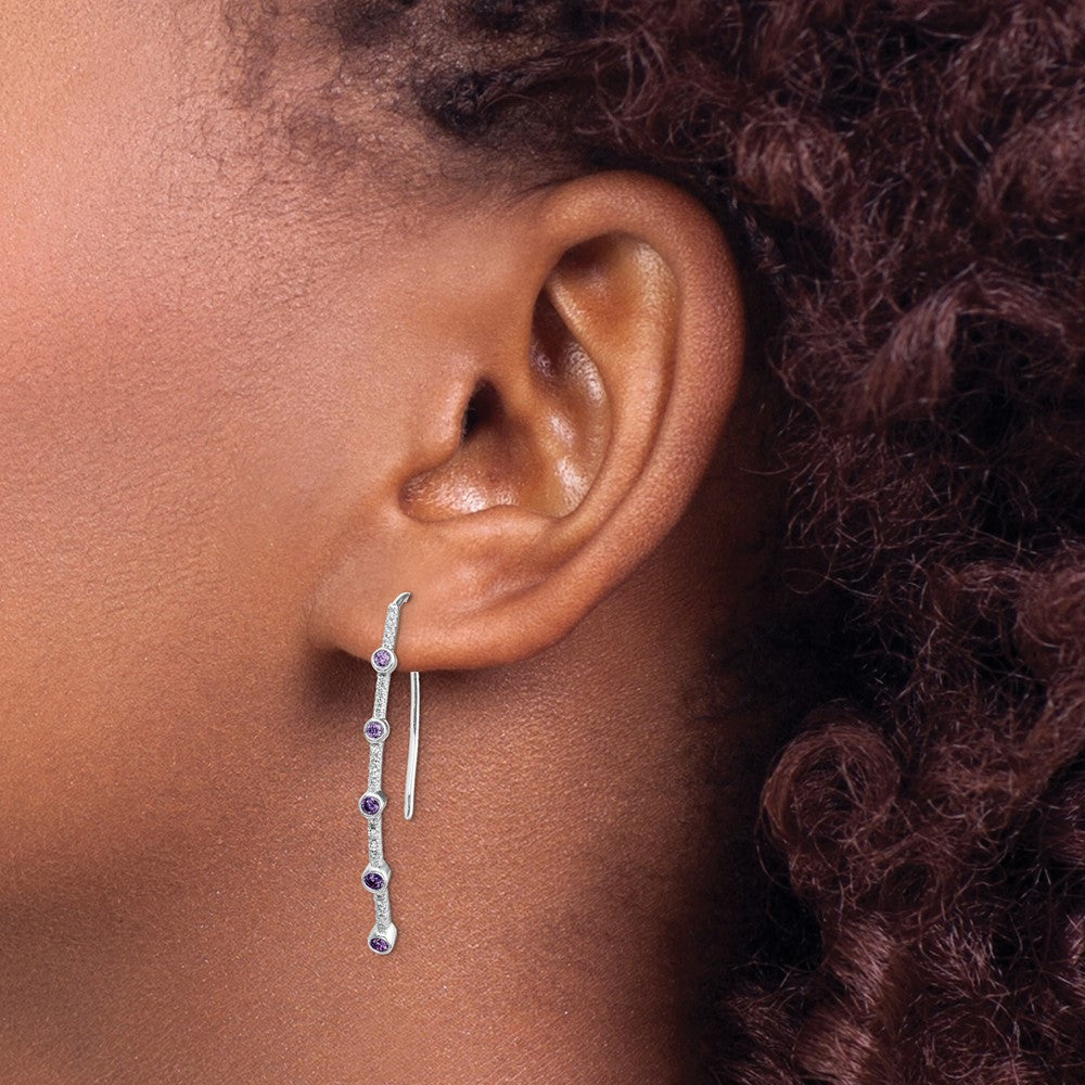 14k White Gold Diamond and Amethyst Earrings