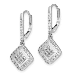 14k White Gold Diamond Cluster Leverback Earrings - 5