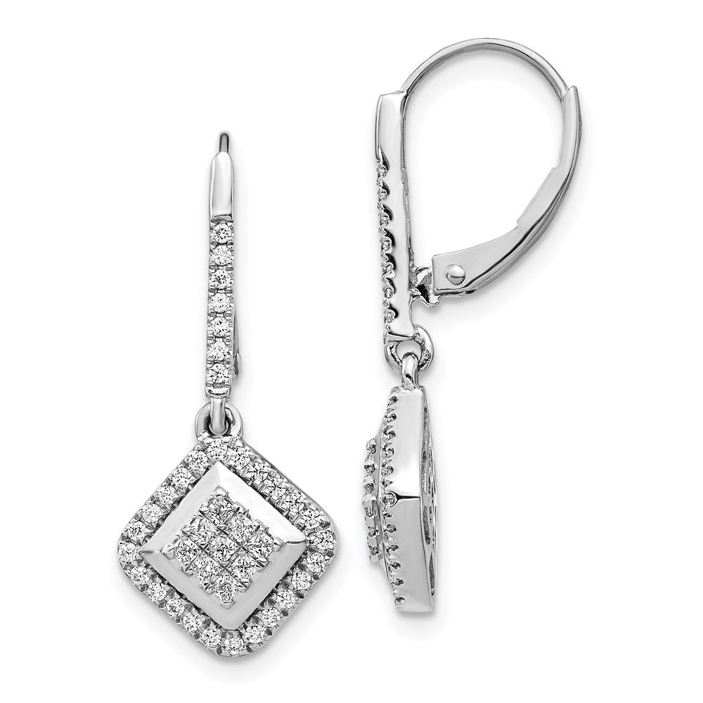 14k White Gold Diamond Cluster Leverback Earrings - 5