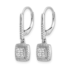 14k White Gold Diamond Cluster Leverback Earrings - 2