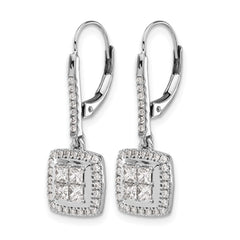 14k White Gold Diamond Cluster Leverback Earrings - 3