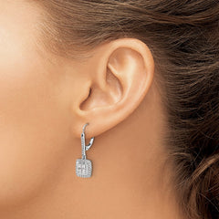 14k White Gold Diamond Cluster Leverback Earrings - 3