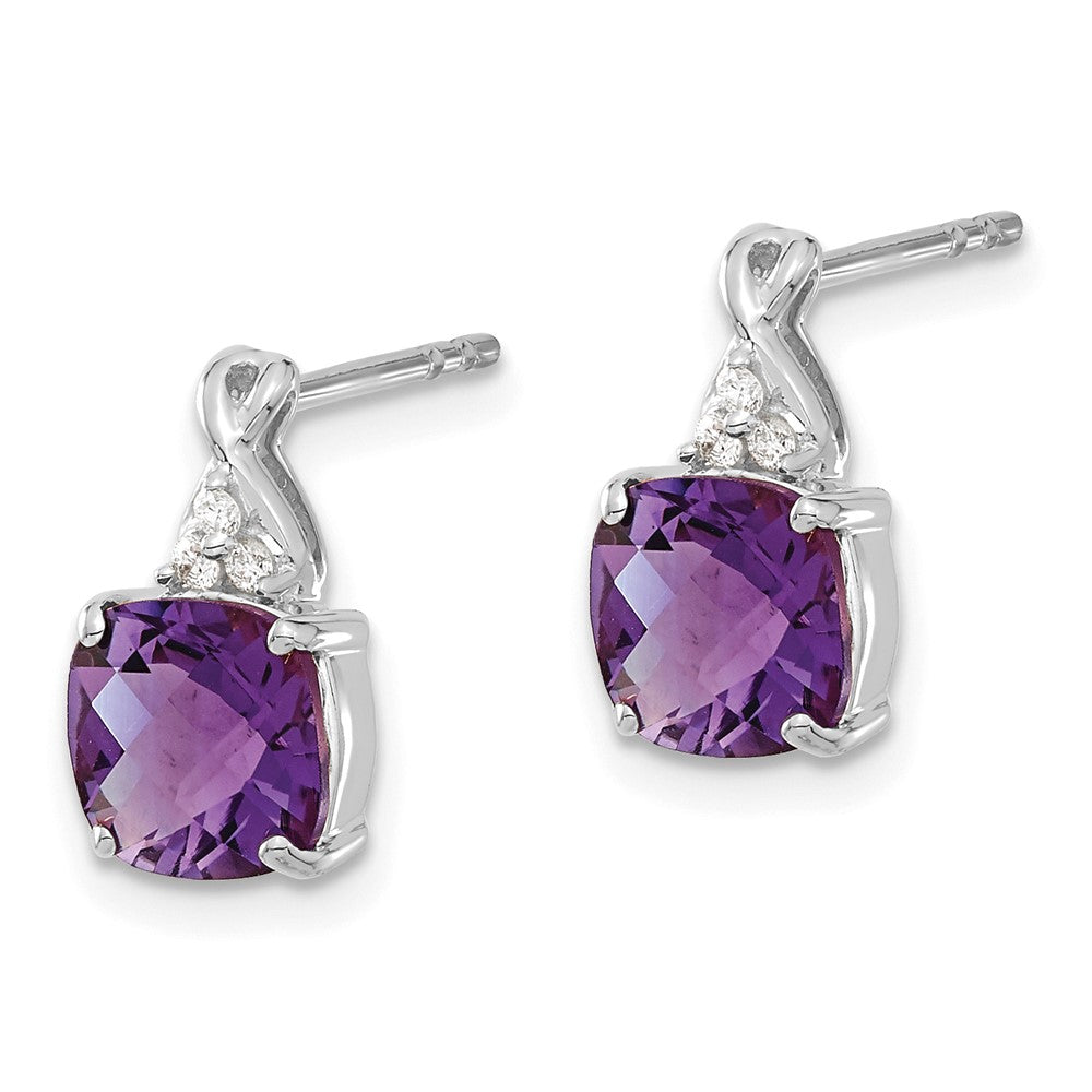 14K White Gold Checkerboard  Amethyst and Diamond Earrings