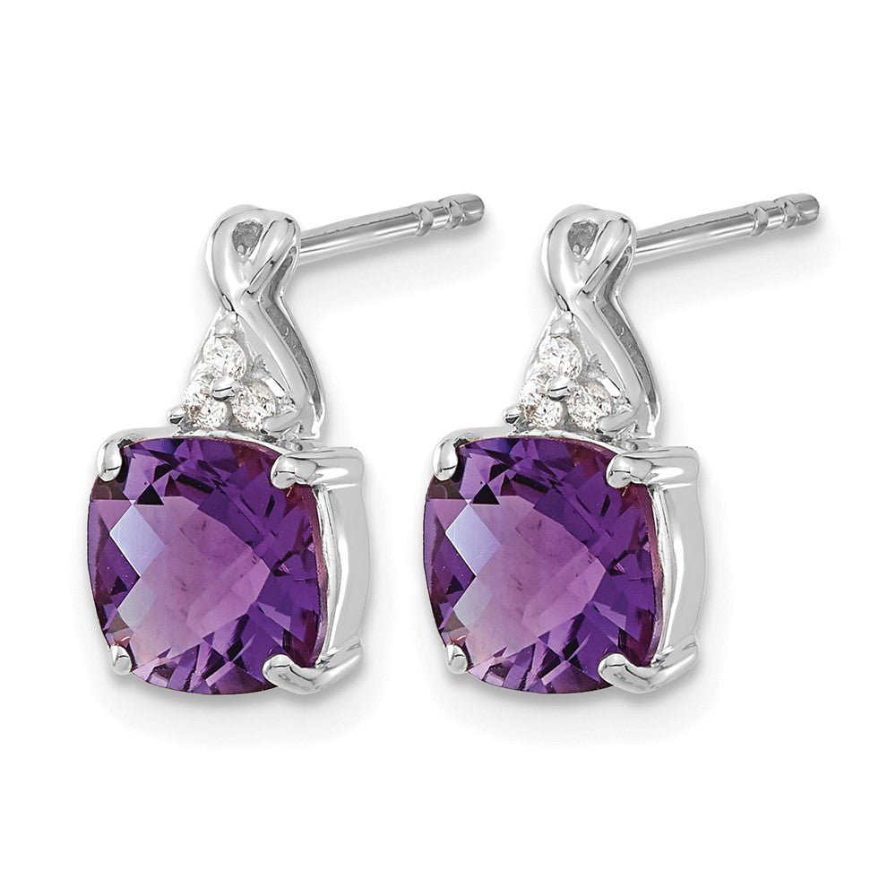 14K White Gold Checkerboard  Amethyst and Diamond Earrings