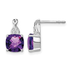14K White Gold Checkerboard  Amethyst and Diamond Earrings