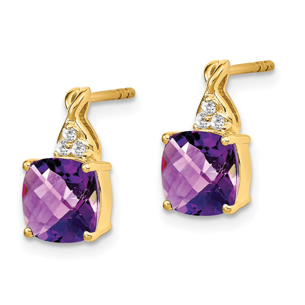 14k Checkerboard  Amethyst and Diamond Earrings