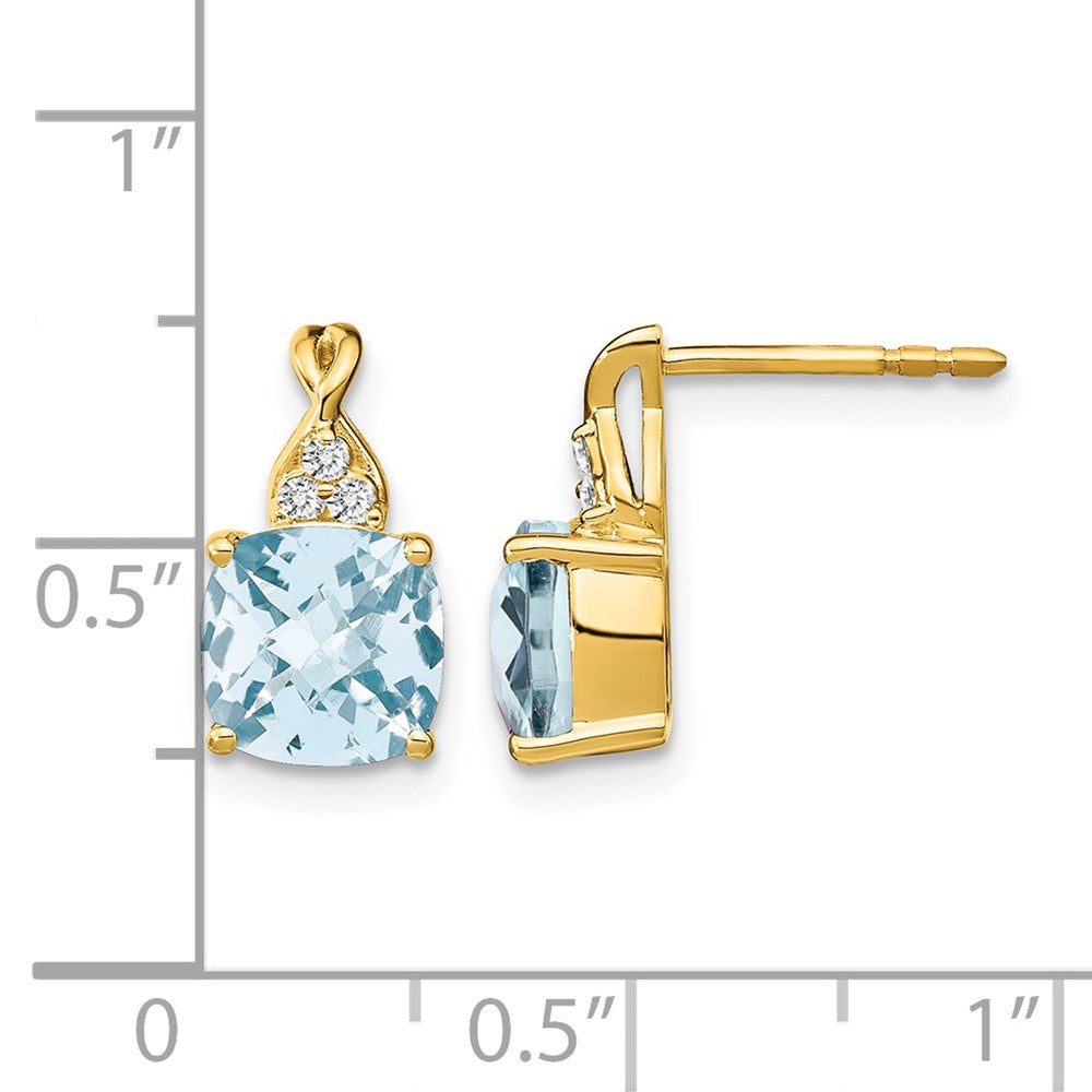 14k Checkerboard Aquamarine and Diamond Earrings
