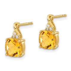 14k Checkerboard Citrine and Diamond Earrings