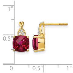 14k Checkerboard Created Ruby and Diamond Earrings