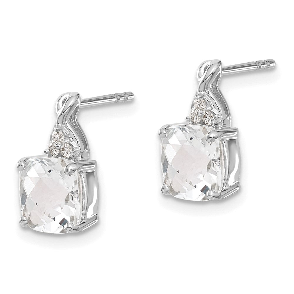 14K White Gold Checkerboard White Topaz and Diamond Earrings