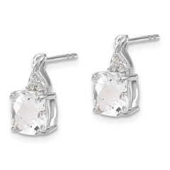 14K White Gold Checkerboard White Topaz and Diamond Earrings