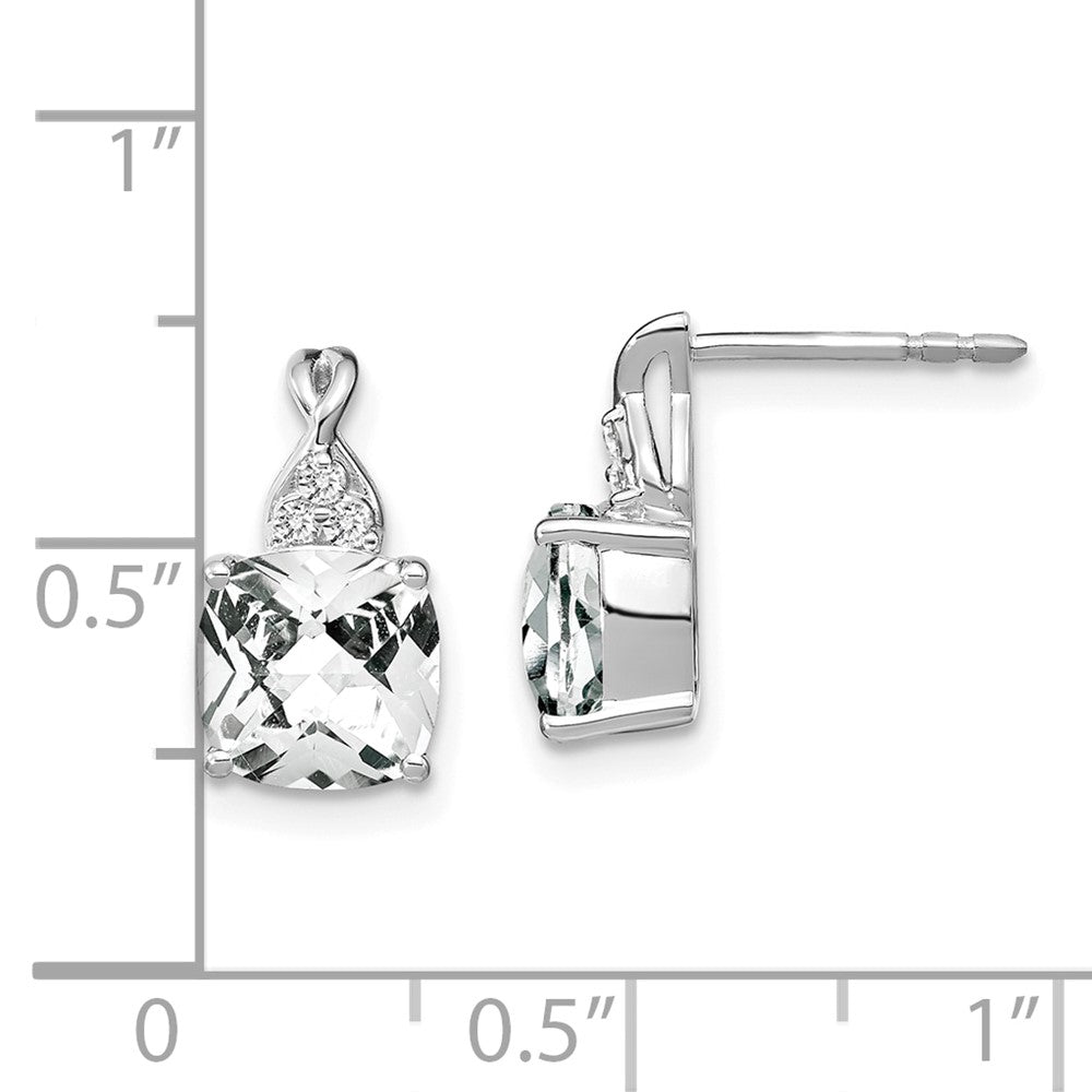 14K White Gold Checkerboard White Topaz and Diamond Earrings