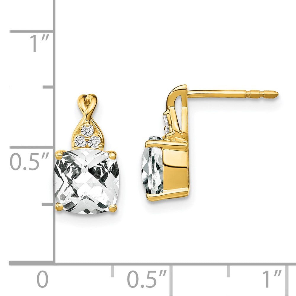 14k Checkerboard White Topaz and Diamond Earrings