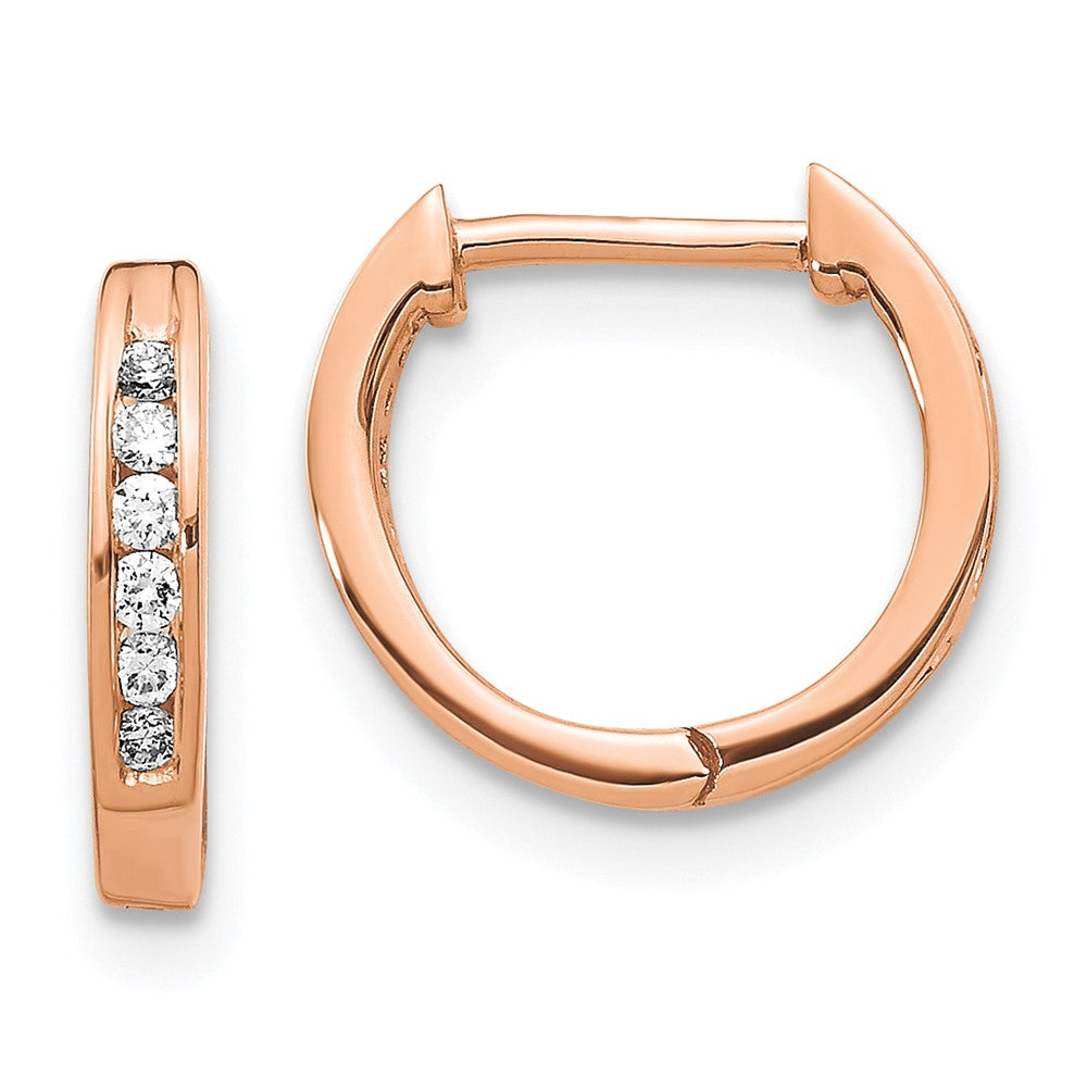 14k Rose Gold Polished Diamond Hinged Hoop Earrings - 2