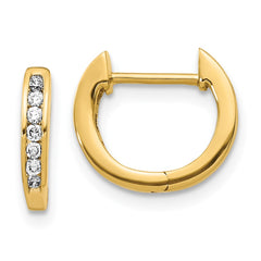 14k Gold Polished Diamond Hinged Hoop Earrings - 3