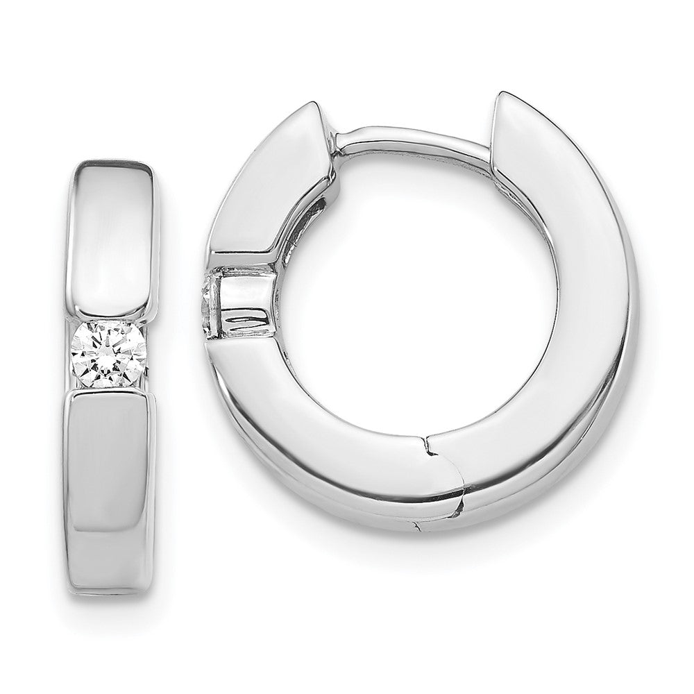 14k White Gold AA Diamond Hinged Hoop Earrings - 3