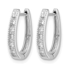 14k White Gold Diamond Oval Hinged Hoop Earrings