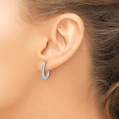 14k White Gold Diamond Oval Hinged Hoop Earrings