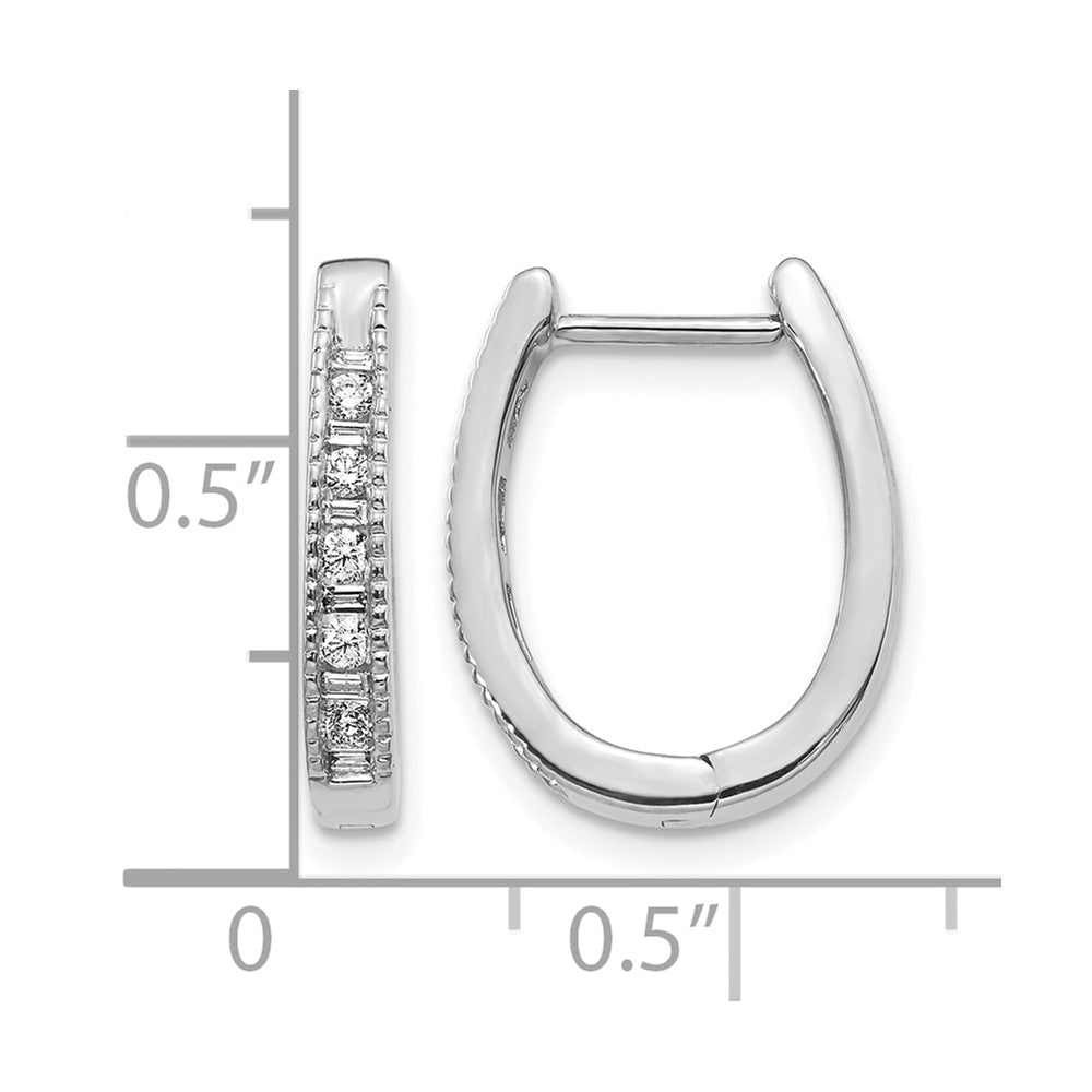 14k White Gold Diamond Oval Hinged Hoop Earrings