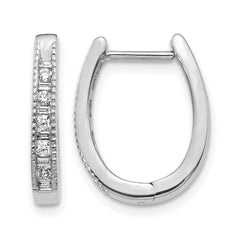14k White Gold Diamond Oval Hinged Hoop Earrings