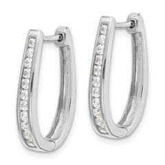 14k White Gold Diamond Oval Hinged Hoop Earrings - 2