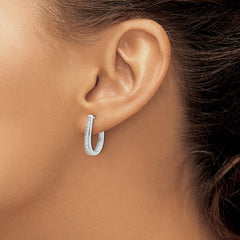 14k White Gold Diamond Oval Hinged Hoop Earrings - 2