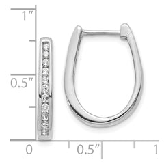 14k White Gold Diamond Oval Hinged Hoop Earrings - 2