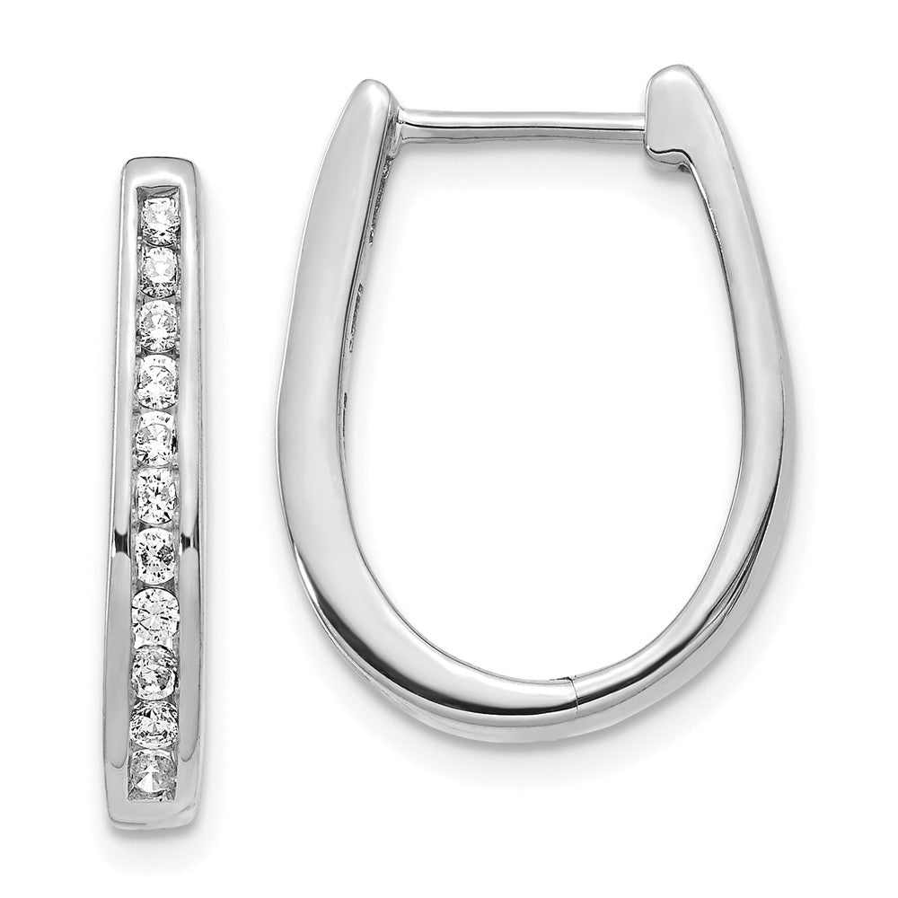 14k White Gold Diamond Oval Hinged Hoop Earrings - 2