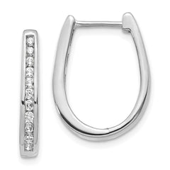 14k White Gold Diamond Oval Hinged Hoop Earrings - 2