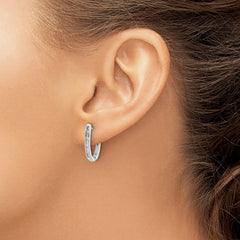 14k White Gold Diamond Oval Hinged Hoop Earrings - 4