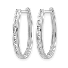 14k White Gold Diamond Oval Hinged Hoop Earrings - 8
